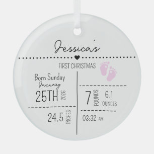Custom Baby Girl Birth Stats Photo Keepsake Glass Tree Decoration