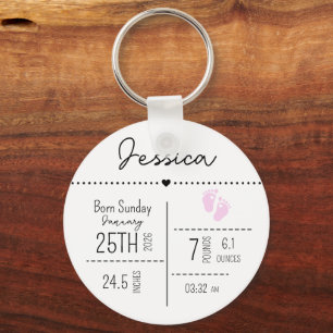 Custom Baby Girl Birth Stats Photo Keepsake Key Ring