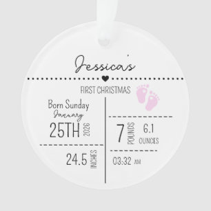 Custom Baby Girl Birth Stats Photo Keepsake Ornament