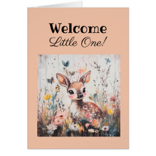 Custom Baby Girl Card W. Text, Fawn, Folded Card 