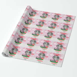 Custom Baby Girl Cat First Christmas Wrapping Paper