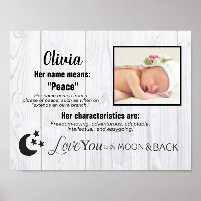 Custom Baby Girl Name Photo Love You To Moon Poster (Front)