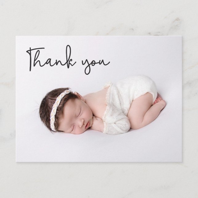 Custom Baby Girl Photo thank you Script  Announcement Postcard (Front)
