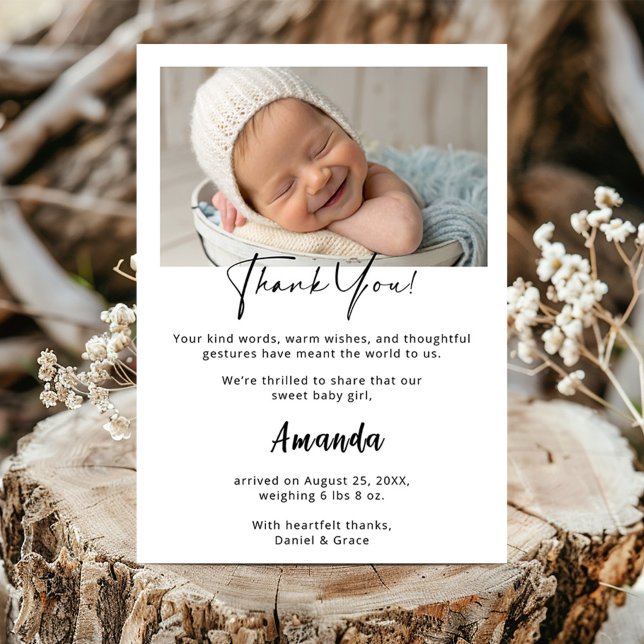 Custom Baby Girl Thank You Card with Photo (Creator Uploaded)