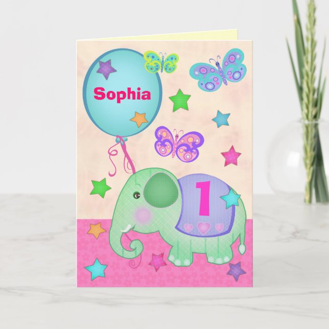 Custom Baby Girl's First Birthday Cupcake Card (Front)
