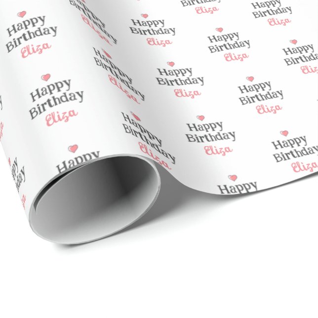 Custom Baby Girl's Happy Birthday Pink Name Wrapping Paper (Roll Corner)