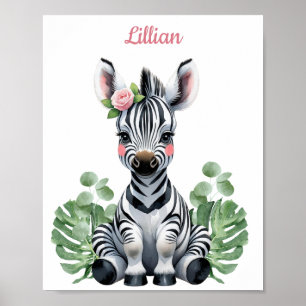 Custom Baby Girl's Zebra Safari Nursery Poster
