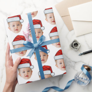 Custom Baby Head Face Photo Santa Hat Christmas Wrapping Paper