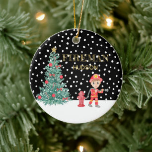 Custom Baby Keepsake Fireman Christmas Tree Ceramic Tree Decoration