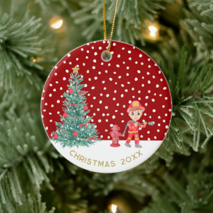 Custom Baby Keepsake Fireman Christmas Tree Ceramic Tree Decoration