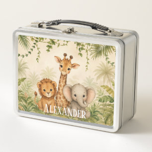 Custom Baby Lion Giraffe and Elephant Jungle Metal Lunch Box