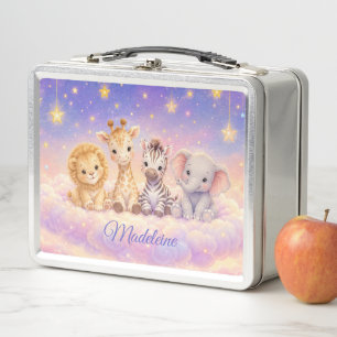 Custom Baby Lion Giraffe Zebra and Elephant Metal Lunch Box