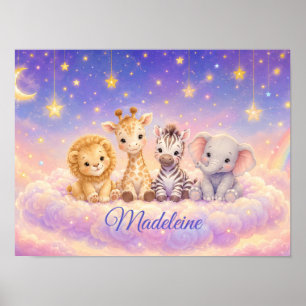 Custom Baby Lion Giraffe Zebra and Elephant Poster