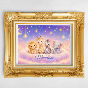 Custom Baby Lion Giraffe Zebra and Elephant Poster