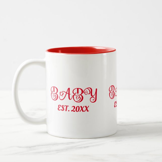 Custom Baby LOVE Retro Red Valentine Couple Two-Tone Coffee Mug (Left)