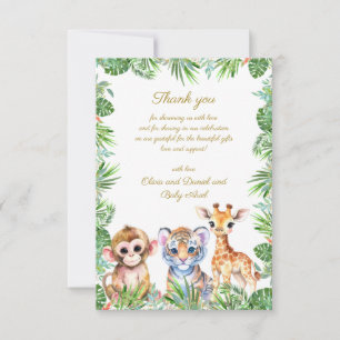 Custom Baby monkey tiger and giraffe Thank you Card