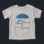 Custom Baby Name and Date under Blue Umbrella<br><div class="desc">Personalised baby name and date of birth under a blue umbrella. Timeless, clean design for parents whose sunshine came on a rainy day. And when your baby boy is grown, make it a keepsake. It will bring back good memories when the young boy has become a teenager. And later, when...</div>