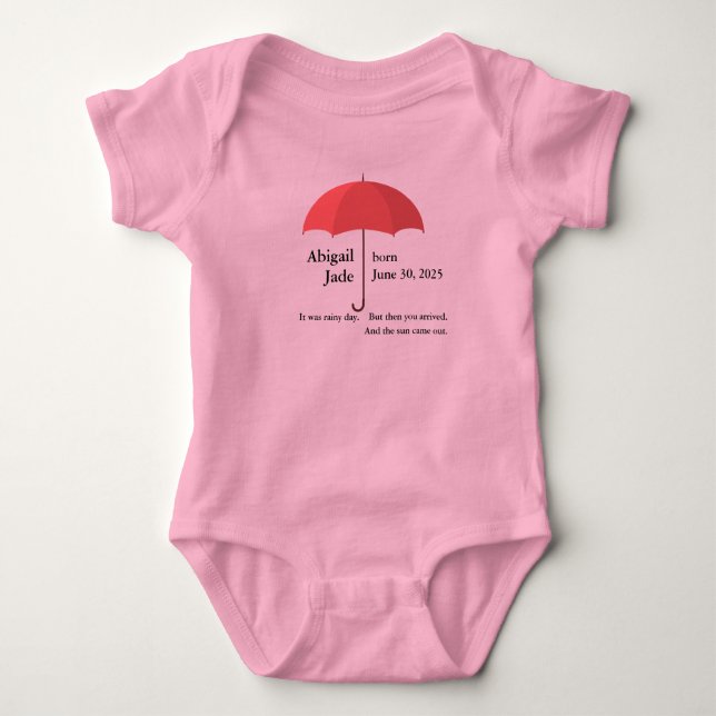 Custom Baby Name and Date under Red Umbrella Bodysuit (Front)
