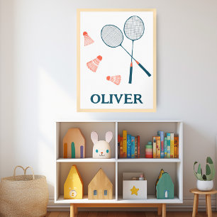 CUSTOM BABY NAME Badminton Racquets & Birdies  Poster