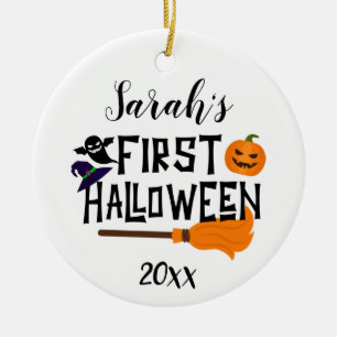 Custom Baby Name First Halloween Pumpkin 2021 Ceramic Tree Decoration