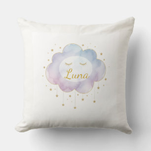 Custom Baby Name Lavender Watercolor Cloud Gold Ey Cushion