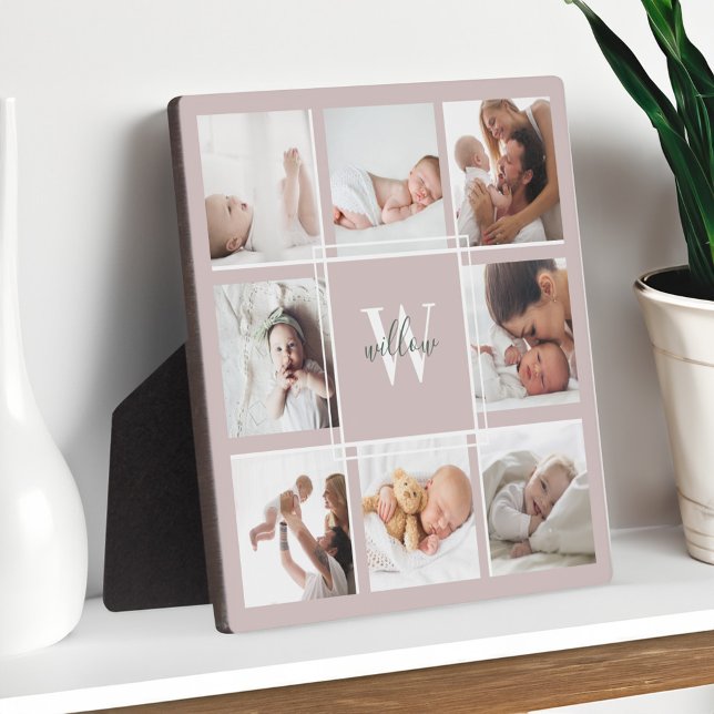 Custom Baby Name & Monogram Photo Collage Blush Plaque (Custom Baby Name & Monogram Photo Collage Blush Plaque)