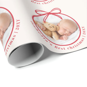 Custom Baby Name Photo First Christmas Wrapping Paper