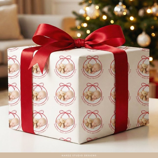 Custom Baby Name Photo First Christmas Wrapping Paper (Creator Uploaded)
