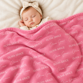 Custom Baby Name Pink Blanket | Newborn Baby Gift
