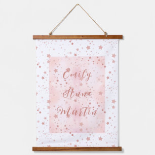  Custom Baby name Pink Watercolor and Stars Hanging Tapestry