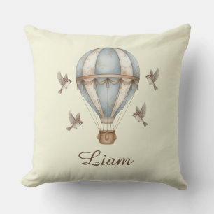 Custom Baby Name Watercolor Vintage Hot Air Balloo Cushion