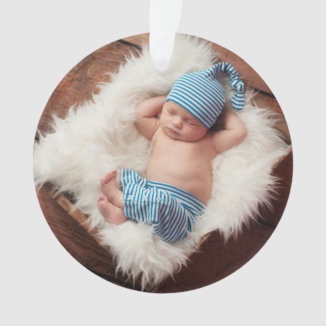 Custom Baby Newborn Photo Holiday Ornament (Front)