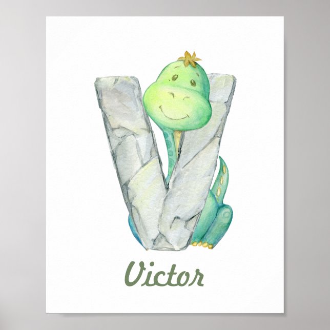 Custom Baby Nursery Decor Cute Dinosaur Letter V (Front)