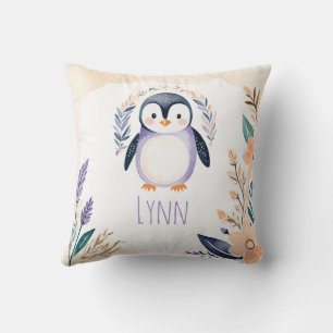 Custom Baby Penguin Pillow Boho Floral Design -