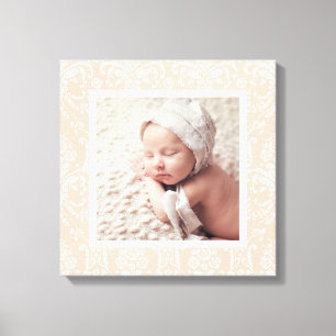 Custom Baby Photo and Damask Border Nursery Art Canvas Print