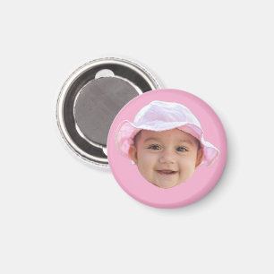 Custom Baby Photo, Baby Photo Face Pink Magnet
