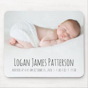 Custom Baby Photo Birth Stats Hand Lettering Mouse Mat