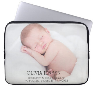 Custom Baby Photo Birth Stats Plaque Laptop Sleeve