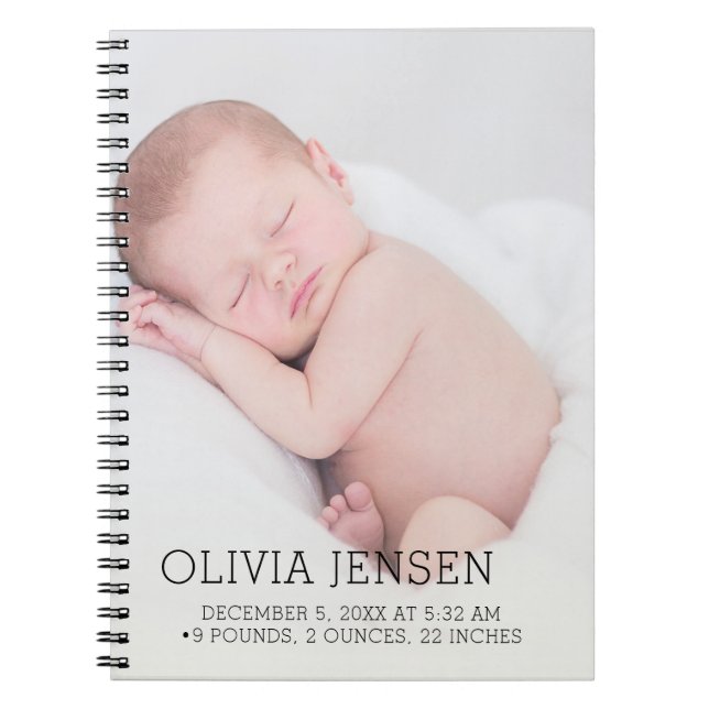 Custom Baby Photo Birth Stats Plaque Notebook (Front)
