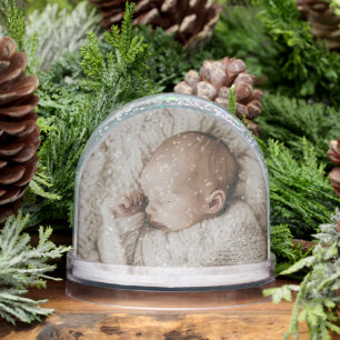 Custom Baby Photo Birth Stats Red Heart Keepsake Snowglobe