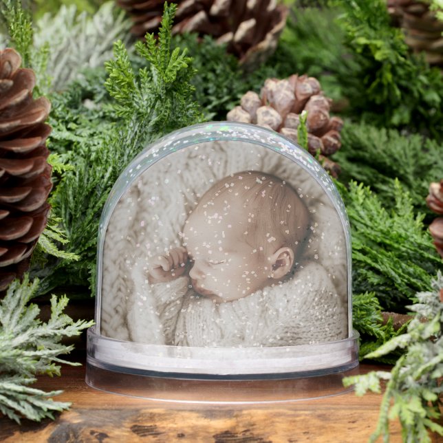Custom Baby Photo Birth Stats Red Heart Keepsake Snowglobe (Winter)