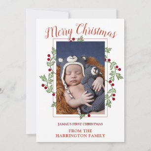 Custom Baby Photo First Christmas Holiday Card
