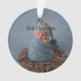 Custom Baby Photo My First Christmas Black Ornament