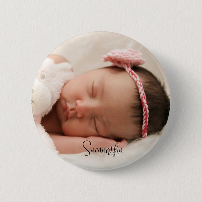 Custom Baby Photo Name Script 6 Cm Round Badge (Front)