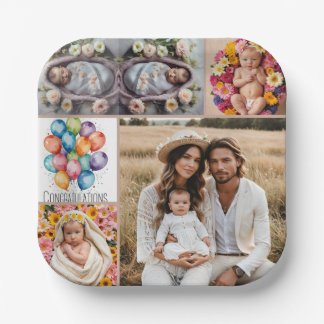 Custom Baby Photo Paper Plate – Brown Frame
