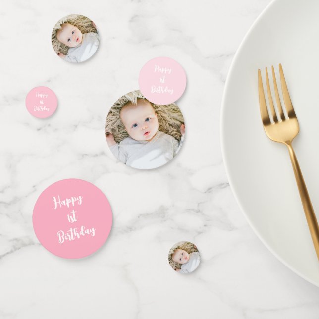 custom baby photo pink 1st birthday  confetti (Group)