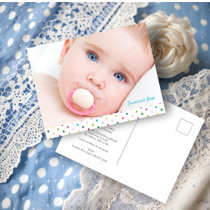 Custom Baby Photo Polka Dots Naming Ceremony Announcement Postcard