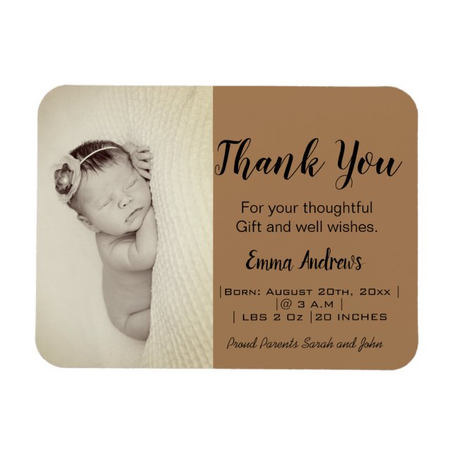 Custom Baby Photo Thank You Birth Announcement Magnet (Horizontal)