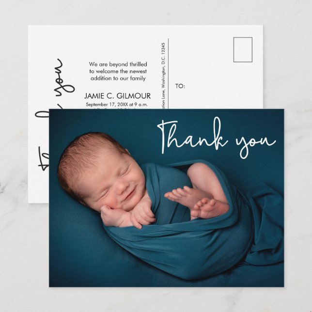 Custom Baby Photo Thank You Birth Announcement Postcard (Front/Back)