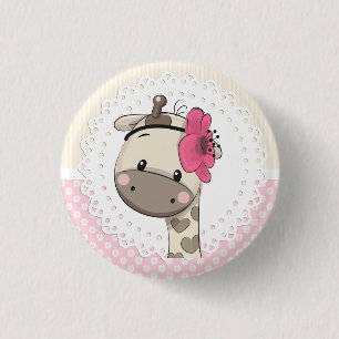 Custom Baby Pink Giraffe Botton   3 Cm Round Badge